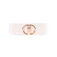 1pc Metal D-Buckle Elastic Wide Belt - white