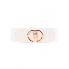 1pc Metal D-Buckle Elastic Wide Belt - white