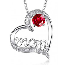 1pc Mother's Day Fashion Charms Gift Hollow Out Heart Gemstone Letter Mom Pendant Necklace - red