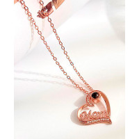 1pc Mother's Day Fashion Charms Gift Hollow Out Heart Rhinestone Letter Mom Pendant Necklace - rose gold