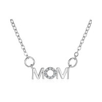 1pc Mother's Day Fashion Charms Gift Rhinestone Letter MOM Pendant Necklace - silver