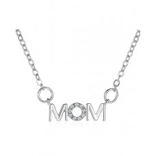 1pc Mother's Day Fashion Charms Gift Rhinestone Letter MOM Pendant Necklace - silver