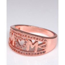 1pc Mother's Day Gift Rhinestone Hollow Out Mom Letter Ring - rose gold