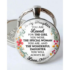 1pc Mother's Day Gift To My Daughter Love Mom Time Stone Chain Metal Keychain Pendant - white