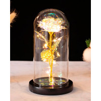 1pc Mother's Day Girlfriend Birthday Gift PVC Cover LED Light Up Golden Leaf Rose Flower Preserved Flower - white