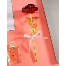 1pc Mother's Day Girlfriend Wedding Guest Birthday Anniversary Gift Golden Foil Artificial Rose - red