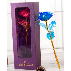 1pc Mother's Day Girlfriend Wedding Guest Birthday Gift Golden Foil Flower Artificial Rose - blue