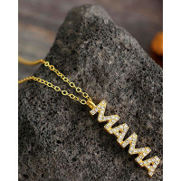 1pc Mother's Day Thanksgiving Gift Rhinestone MAMA Letter Necklace - gold