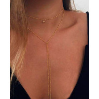 1pc Multi-layer Tassel Design Beaded Chain Necklace - gold