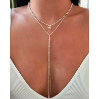 1pc Multi-layer Tassel Design Beaded Chain Necklace - silver