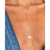 1pc Multi-Layered Beaded Heart Pendant Chain Necklace - gold