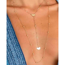 1pc Multi-Layered Beaded Heart Pendant Chain Necklace - gold