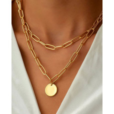 1pc Multi-Layered Hollow Out Disc Pendant Necklace - gold