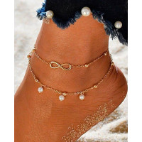 1pc Multilayer Retro Pearl Chain Anklet - gold