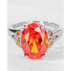 1pc Oval Crystal Stone Rhinestone Decor Ring - orange