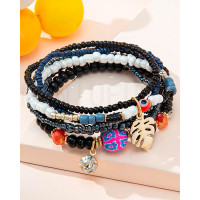 1pc Palm Leaf Beaded Bohemian Multi-Layer Bracelet - black