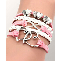 1pc Pink Double Heart Braided Leather Bracelet - style2