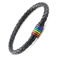 1pc Rainbow Stripe Braided Magnet Bracelet - black