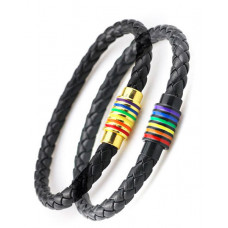 1pc Rainbow Stripe Braided Magnet Bracelet - gold