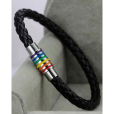 1pc Rainbow Stripe Braided Magnet Bracelet - silver