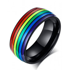 1pc Rainbow Stripe Pride Month Wide Ring - black