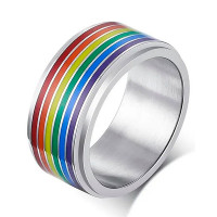 1pc Rainbow Stripe Pride Month Wide Ring - silver