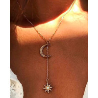 1pc Retro Moon Sun Pendant T Necklace - gold