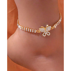 1pc Rhinestone Butterfly Pattern Chain Anklet - gold