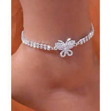 1pc Rhinestone Butterfly Pattern Chain Anklet - silver