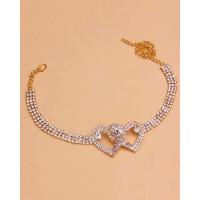 1pc Rhinestone Chain Double Heart Anklet - gold