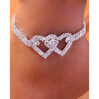 1pc Rhinestone Chain Double Heart Anklet - silver