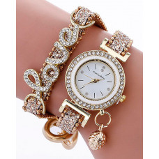 1pc Rhinestone Decor Lover Letter Pattern Bangle Quartz Watch - beige