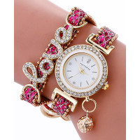 1pc Rhinestone Decor Lover Letter Pattern Bangle Quartz Watch - hot pink