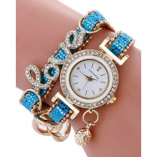 1pc Rhinestone Decor Lover Letter Pattern Bangle Quartz Watch - turquoise blue