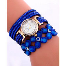 1pc Rhinestone Floral Pattern Stackable Bangle Quartz Watch - dark blue