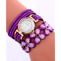 1pc Rhinestone Floral Pattern Stackable Bangle Quartz Watch - purple