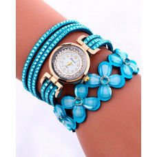 1pc Rhinestone Floral Pattern Stackable Bangle Quartz Watch - turquoise blue