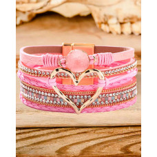 1pc Rhinestone Heart Pattern Braided Magnet Bracelet - pink