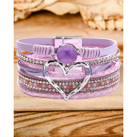 1pc Rhinestone Heart Pattern Braided Magnet Bracelet - purple