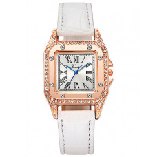 1pc Rhinestone Leather Band Square Quartz Watch - white