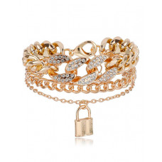 1pc Rhinestone Lock Pattern Multi-layer Chain Bracelet - gold