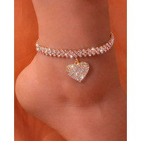 1pc Rhinestone Love Pendant Chain Anklet - gold