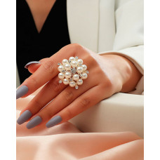 1pc Rhinestone Pearls Decor Cuff Ring - silver