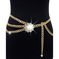 1pc Rhinestone Pearls Decor Layered Waist Chain - gold