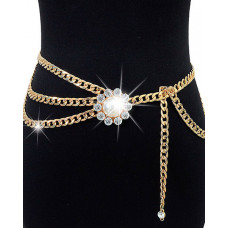 1pc Rhinestone Pearls Decor Layered Waist Chain - gold