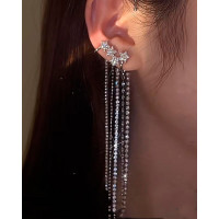 1pc Rhinestone Star Pattern Tassel Ear Climber - style2