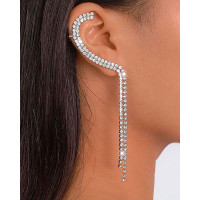 1pc Rhinestone Tassel Ear Climber - silver