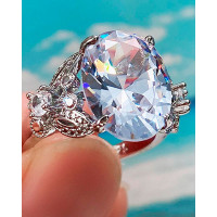 1pc Round Cut Gem Stone Butterfly Ring - silver