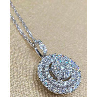 1pc Round Plate Zircon Pendant Necklace Luxury Jewelry Engagement Wedding Party Gift - silver