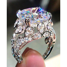 1pc Square Crystal Stone Hollow Out Wedding Bridal Ring - white